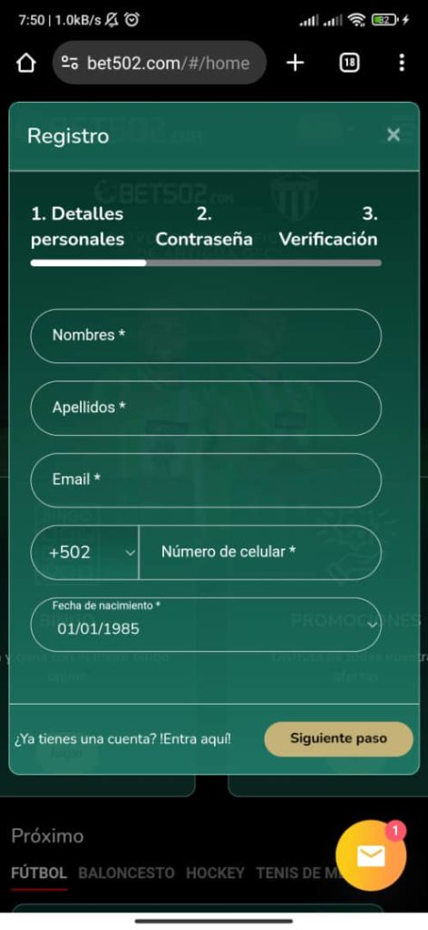 ingresa tus datos personales para registrarte gratis en el casino online